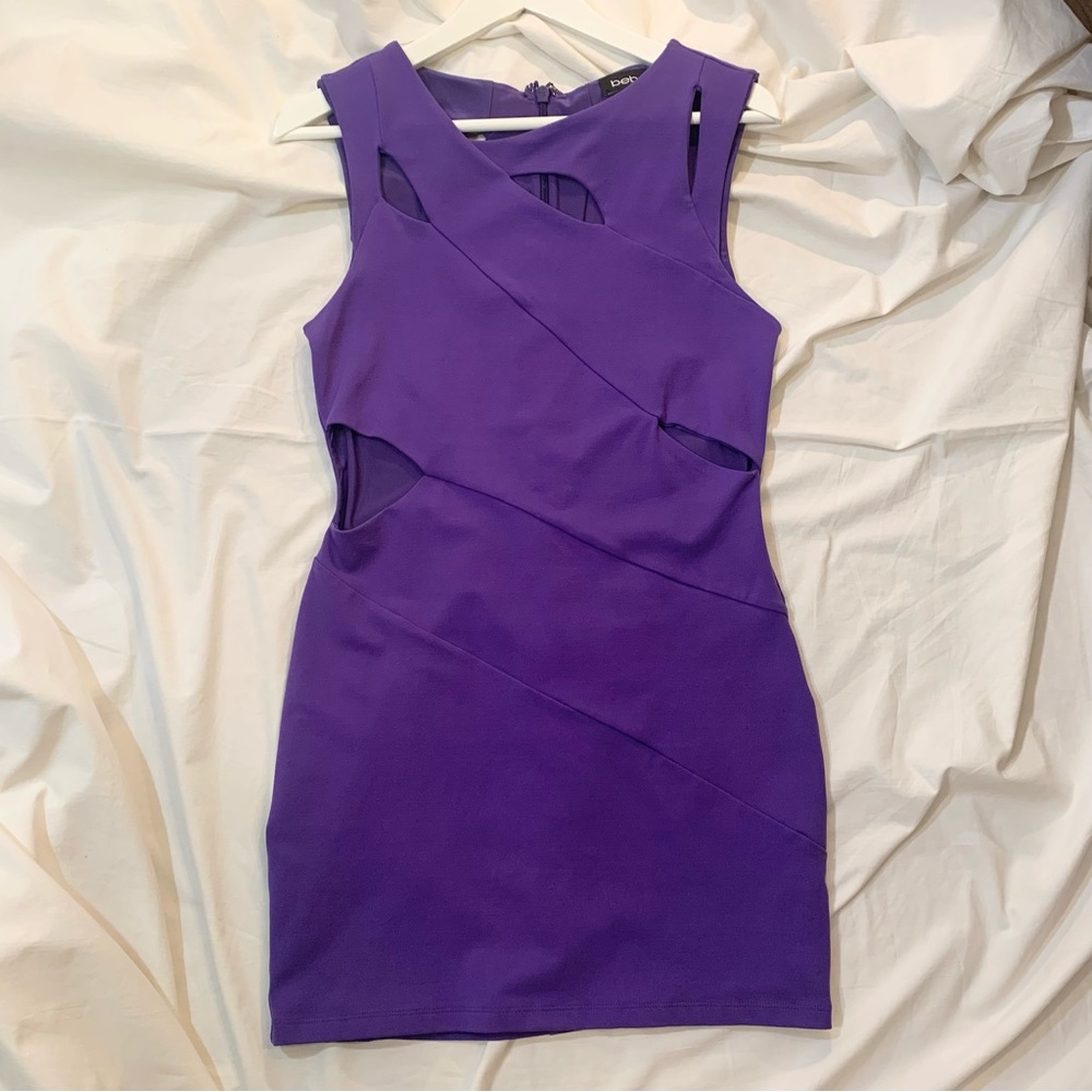 Bebe Purple Fitted Stretchy Dress with Cutouts Women's Size Large